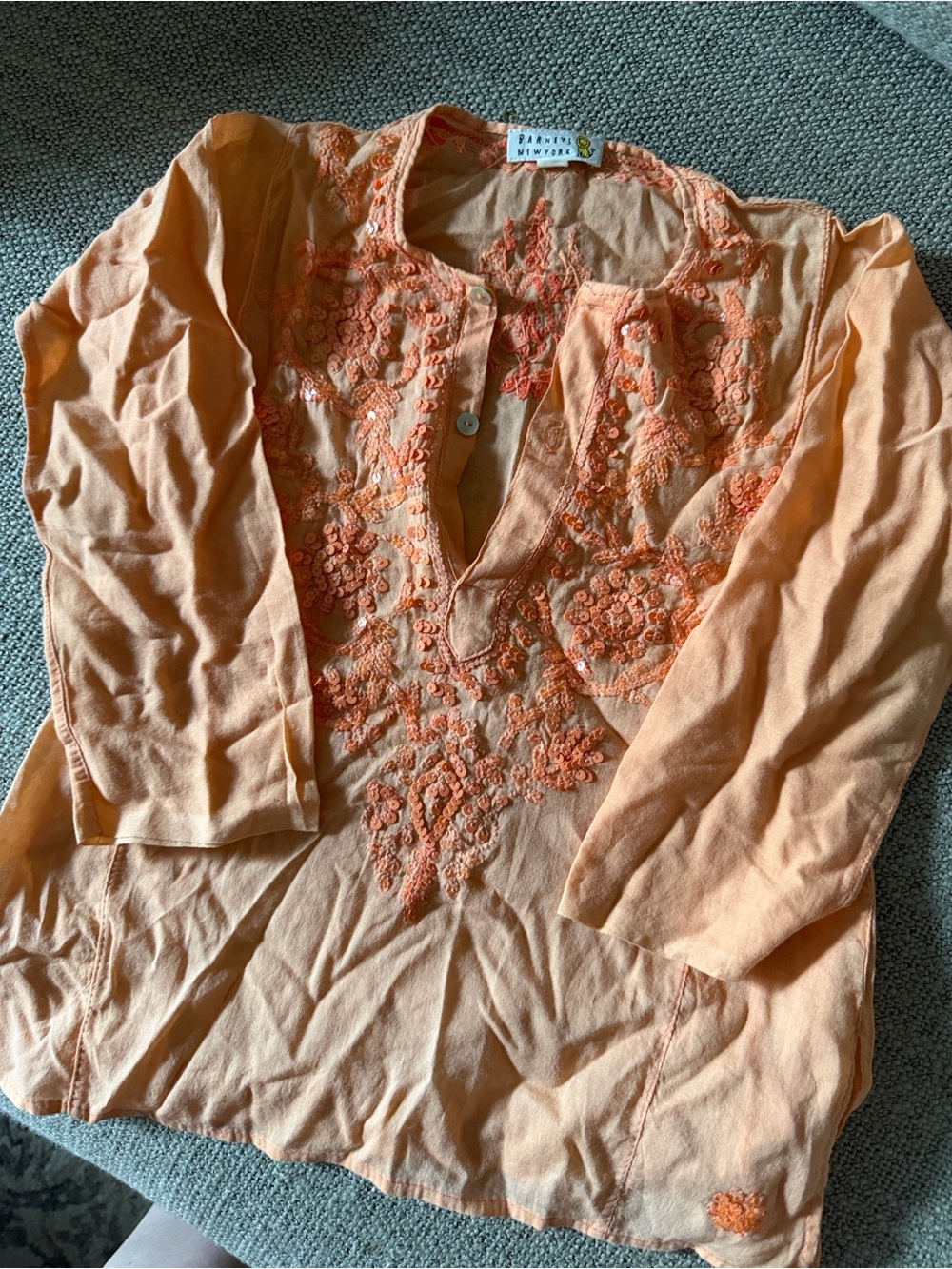 Barneys New York Peach Embroidered Tunic Top